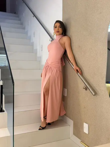 Vestido longo rosé